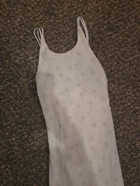 Bari Jay White Beaded Slip Gown with Double Straps
